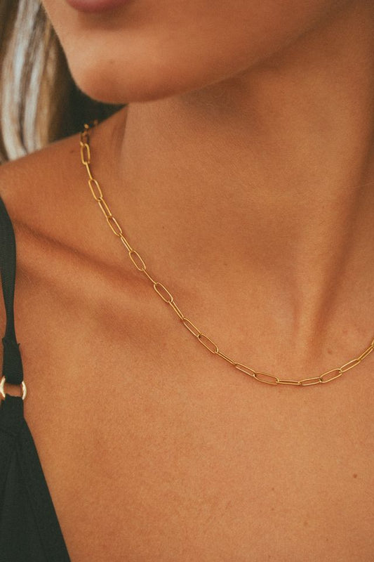 Paperclip Chain Necklace Gold Tone Layering