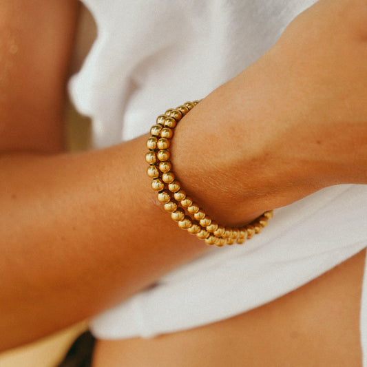 Beaded Stretch Bracelet Gold Tone Stacking