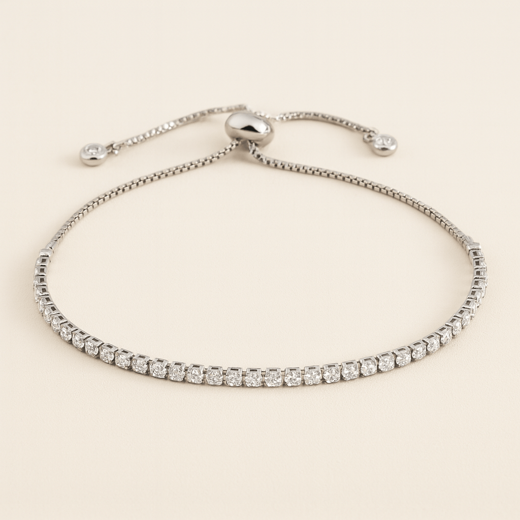 Adjustable Tennis Bracelet Crystal Silver Tone