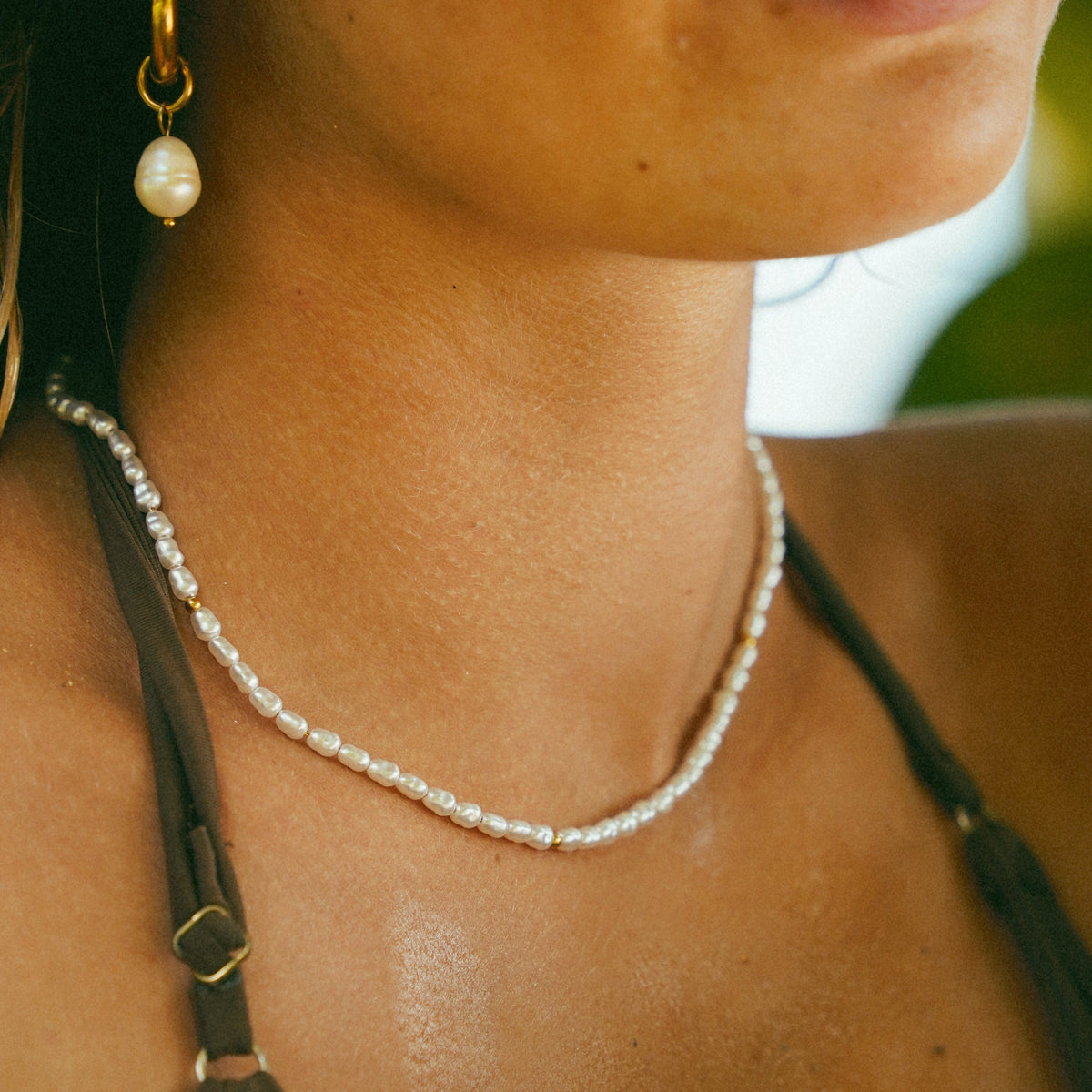 Freshwater Pearl Choker Necklace Gold Tone