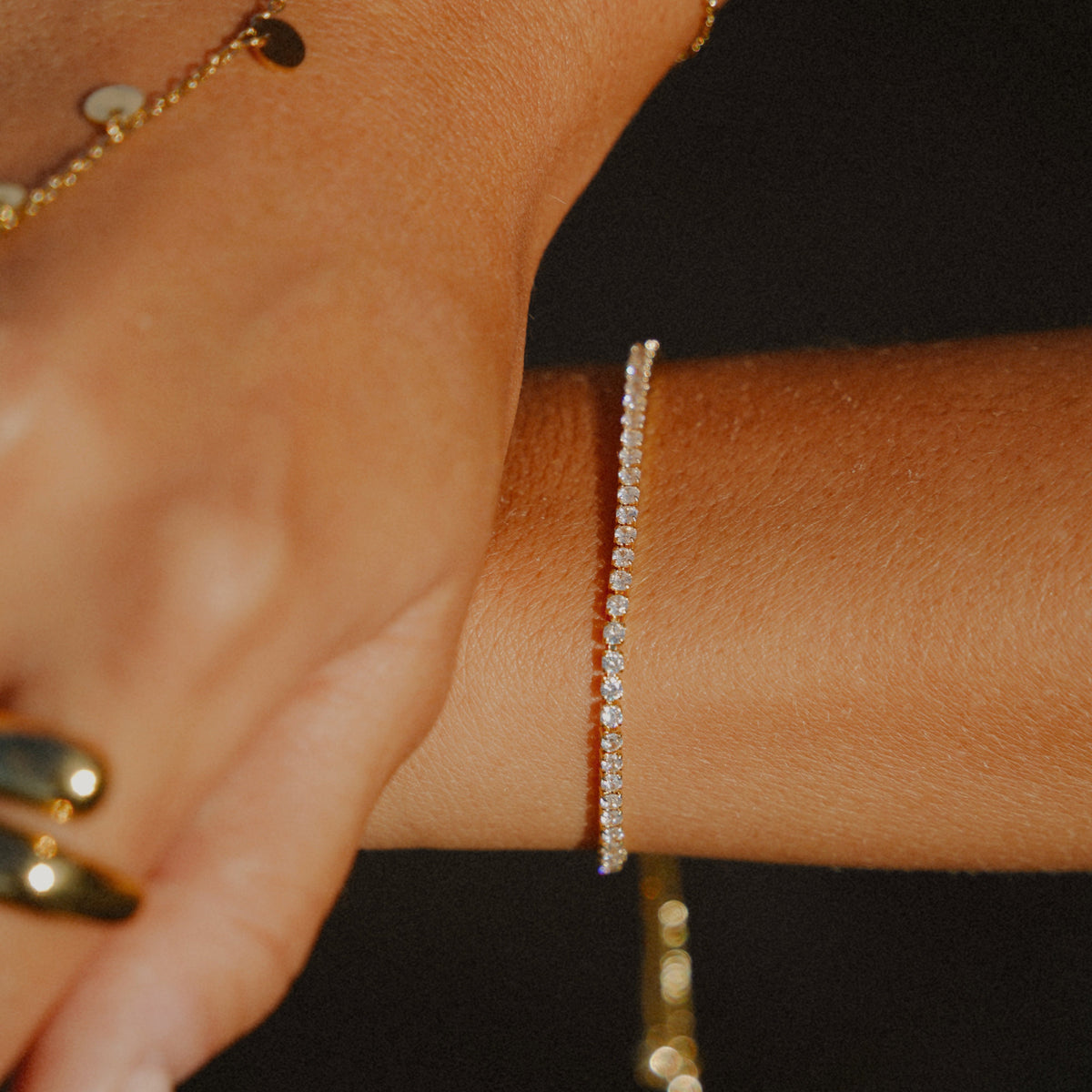 Adjustable Tennis Bracelet Crystal Silver Tone