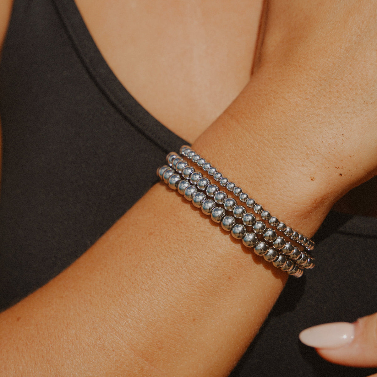 Beaded Stretch Bracelet Gold Tone Stacking