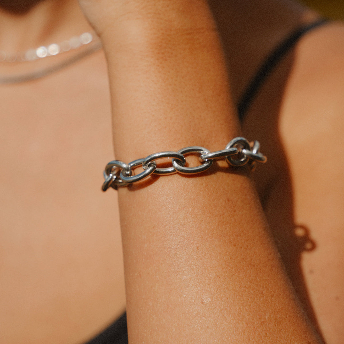Chunky Chain Bracelet Bold Gold Tone Party