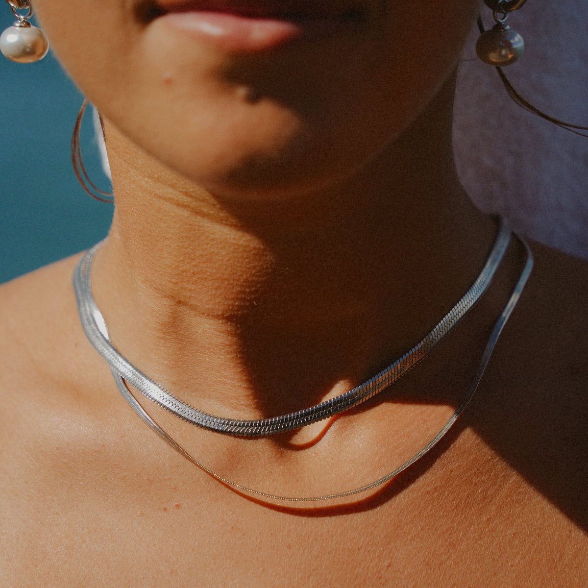 Herringbone Chain Necklace Flat Gold Tone