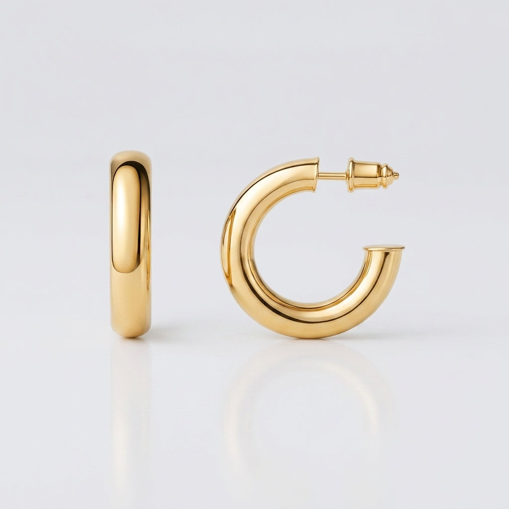 Chunky Hoop Earrings Bold Gold Tone Party