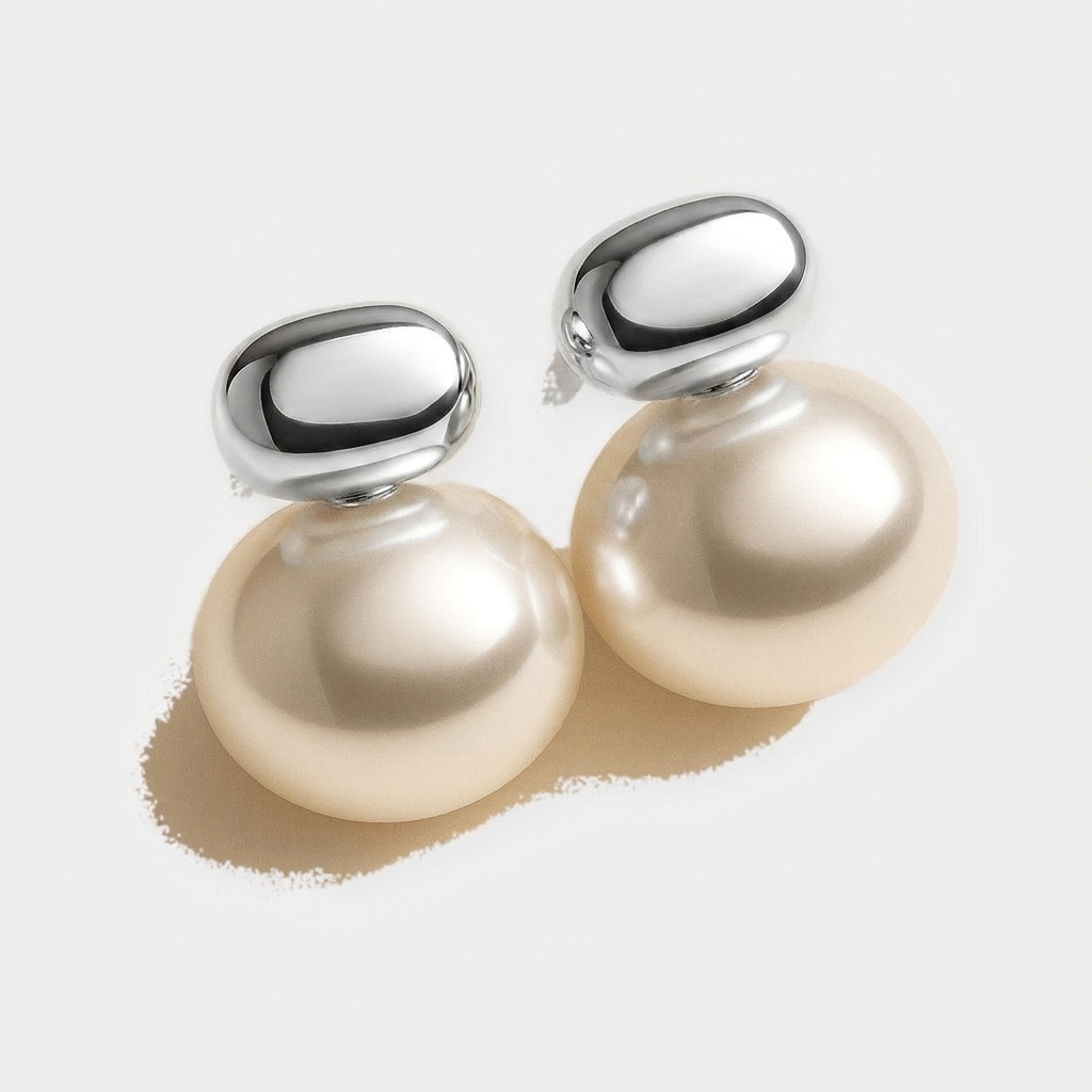 Pearl Drop Earrings Gold Tone Woven Design