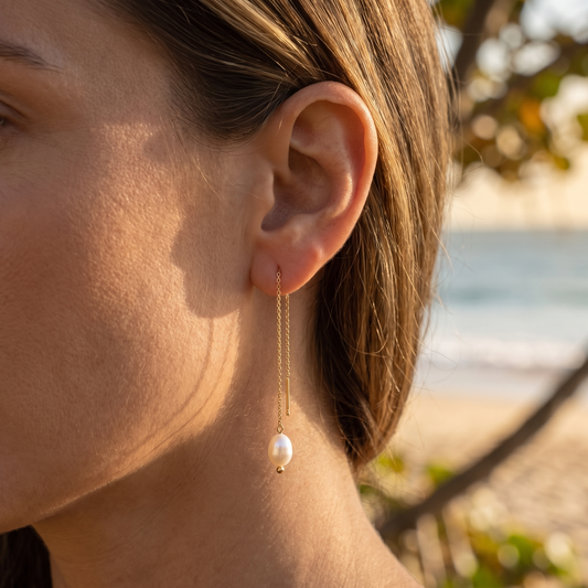 Silk Pearl Threader Earrings Gold lifestyle