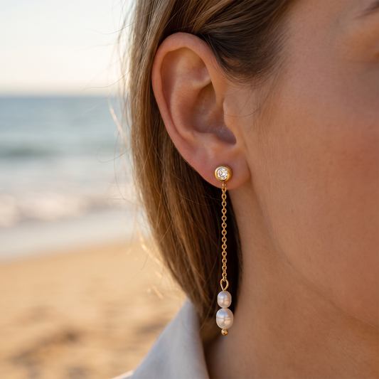 Mykonos Threader Earrings Gold lifestyle