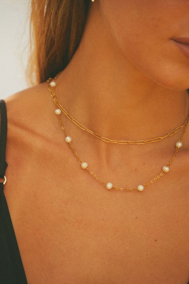 Paperclip Chain Necklace Gold Tone Layering
