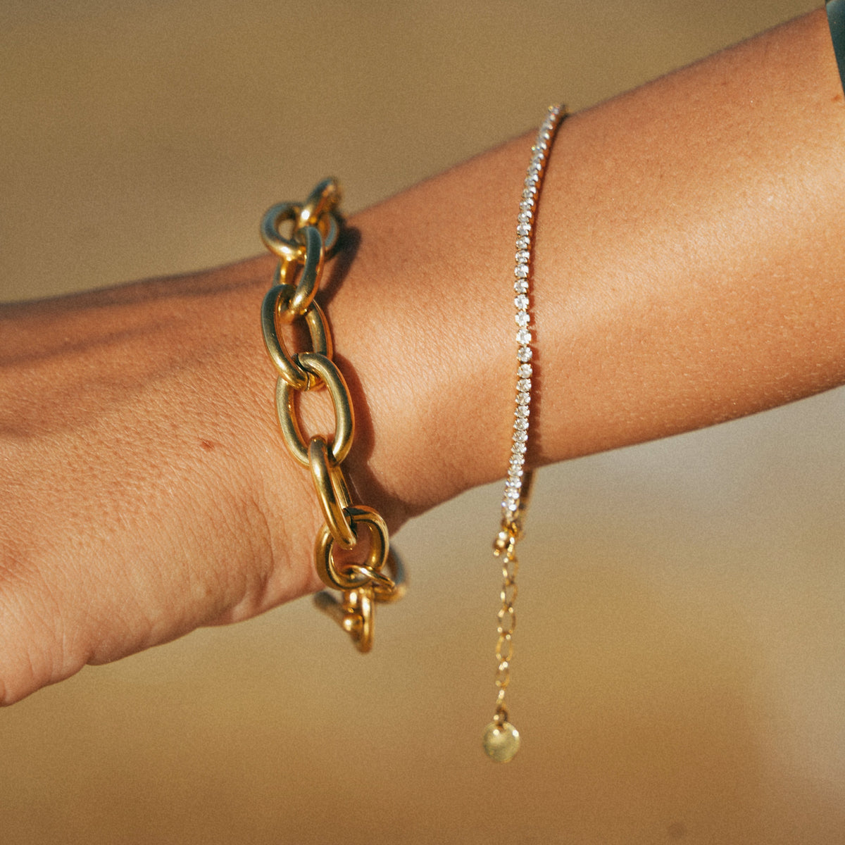 Chunky Chain Bracelet Bold Gold Tone Party
